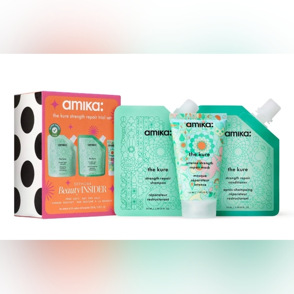 NWT Amika The Kure Strength Repeat Trial Set - Shampoo, Conditioner, Repair Mask